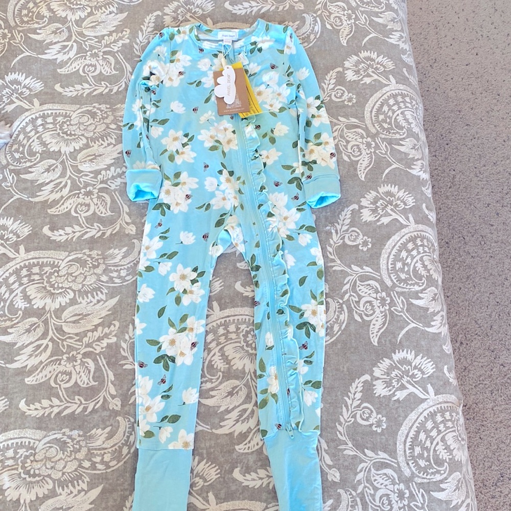 Angel Dear Ruffle Zip Romper | Magnolia Blue | 18-24m